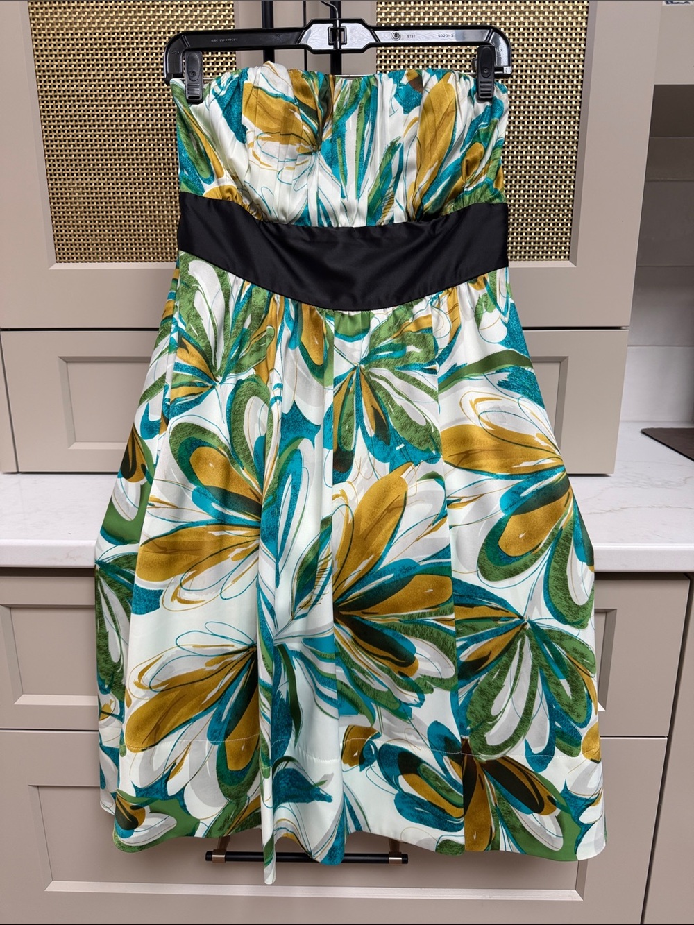 The Limited Strapless Teal, Olive & Gold Floral Fit-and-Flare Dress